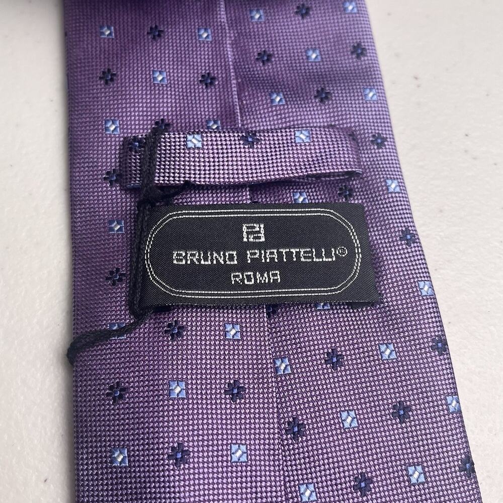 Bruno Piattelli Silk Tie Italy Purple Geometric Print Hand Made Classic 50" NWT - Picture 4 of 13